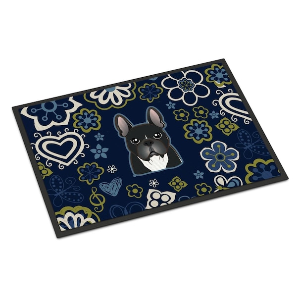 Carolines Treasures 24 x 36 in. Blue Flowers French Bulldog Indoor or Outdoor Mat BB5078JMAT - main